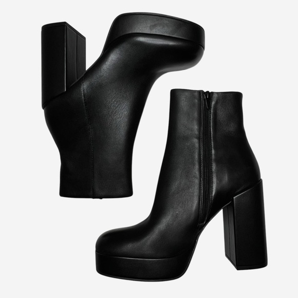 Steve Madden Zenia Black Leather 1” Platform Boots Size 9M Side Zip 5” Heel - Picture 5 of 11